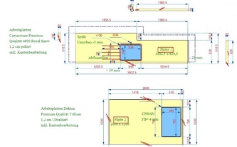 CAD Zeichnung der Caesarstone Arbeitsplatte und Dekton Arbeitsplatte