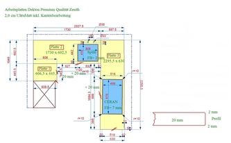 AutoCad Zeichnung der Dekton Arbeitsplatten Zenith