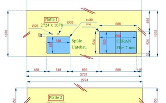 Zeichnung der Dekton Arbeitsplatten