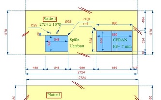 Zeichnung der Dekton Arbeitsplatten