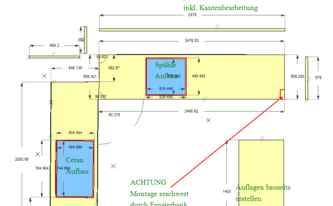 CAD Zeichnung der in Brühl gelieferten Granit Arbeitsplatten
