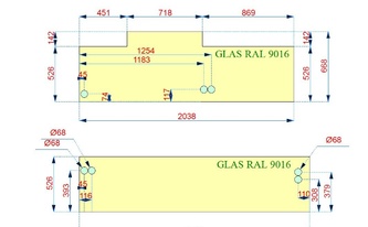 CAD Zeichnung der Rückwände aus Glas