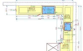 CAD Zeichnung der drei Granit Arbeitsplatten