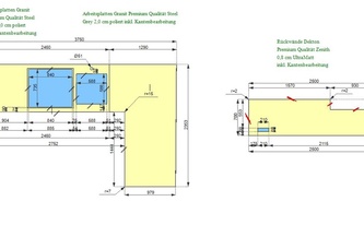 CAD Zeichnung der Granit Arbeitsplatten und Rückwand aus Dekton