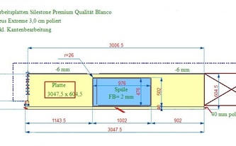 CAD Zeichnung der Caesarstone Arbeitsplatte Pure White