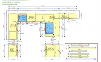 CAD Zeichnung der Granit Arbeitsplatten, Seitenwangen und Wischleisten Nero Assoluto India