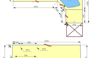 Vier Granit Arbeitsplatten - CAD Zeichnung