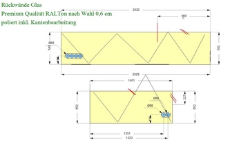 CAD Zeichnung der zwei Glasrückwände