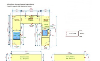 CAD Zeichnug der Silestone Blanco Norte Arbeitsplatte und Rückwänden
