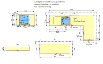 Zeichnung der Granit Arbeitsplatten in Dormagen