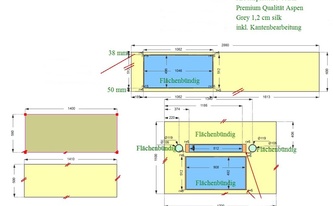 Zeichnung der vier Neolith Arbeitsplatten