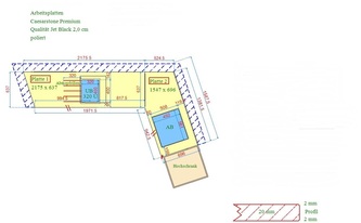 CAD Zeichnung der Caesarstone Arbeitsplatten