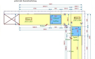 CAD Zeichnung der Pure White/ Perfekt White Arbeitsplatte