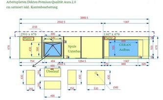 CAD Zeichnung der Aura Dekton Arbeitsplatten