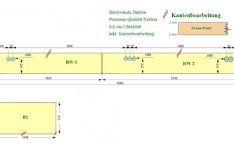 Zeichnung der Rückwände aus Dekton