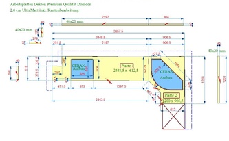 CAD Zeichnung der Dekton Arbeitsplatten und Wischleisten