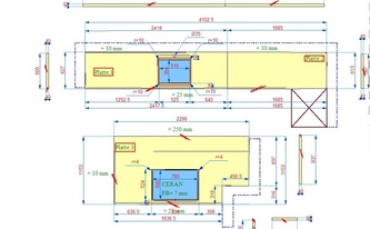 Zeichnung der Caesarstone Arbeitsplatten und Wischleisten