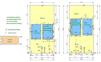 CAD Zeichnung der identischen Küchenarbeitsplatten