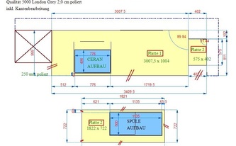 CAD Zeichnug Caesarstone London Grey Arbeitsplatten