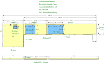 CAD Zeichnung der Arbeitsplatten und Wischleisten