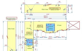 CAD Zeichnung der Granit Arbeitsplatten und Glasrückwände