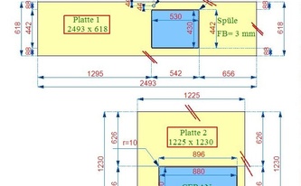 CAD Zeichnung der Schiefer Arbeitsplatten Mustang Schiefer