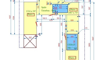 CAD Zeichnung der U-förmigen Küche mit Dekton Arbeitsplatten