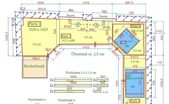 CAD Zeichnung der Devil Black Granit Arbeitsplatten in Euskirchen