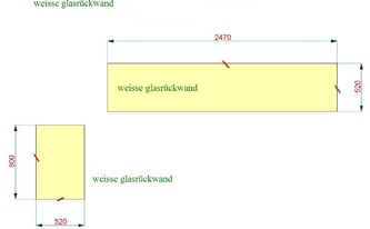 CAD Zeichnung der Küchenrückwände aus Glas