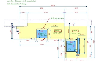 CAD Zeichnung der Nero Assoluto Zimbabwe Granit Arbeitsplatten