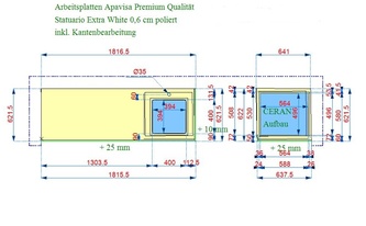 CAD Zeichnung der zwei Apavisa Arbeitsplatten