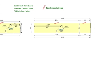 CAD Zeichnung der drei Porcelanosa Rückwände