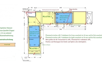 Zeichnung der Küche in Frankfurt am Main mit Marazzi Arbeitsplatten