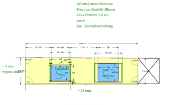 CAD Zeichnung der Silestone Arbeitsplatte