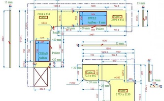 Zeichnung der Granit Arbeitsplatten und Wischleisten Labrador Blue GT