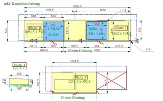 Zeichnung der Arbeitsplatten aus Silestone