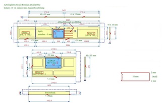 AutoCad Zeichnung für satinierte Granit Arbeitsplatten, Sockelleisten und Fensterbank