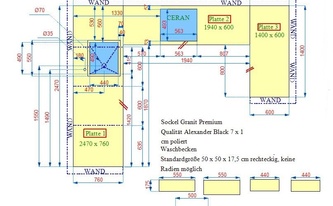 CAD Zeichnung der Granit Arbeitsplatten Alexander Black