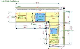 CAD Zeichnung der Santa Margherita Quarz Arbeitsplatten und Wischleisten Apulia SM Quarz