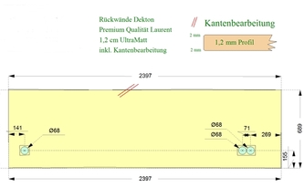 Zeichnung der Dekton Rückwand in Geesthacht