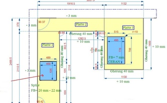 CAD Zeichnung der U-förmigen Küche mit Keramikarbeitsplatten