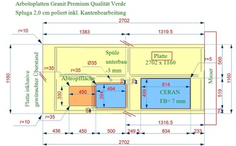 CAD Zeichnung der Granit Arbeitsplatte mit Ausschnitten