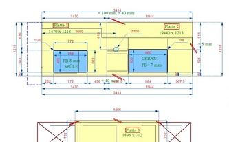 CAD Zeichnung der Landhausküche mit Granit Arbeitsplatten