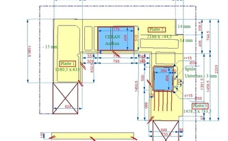 CAD Zeichnung der drei Arbeitsplatten und zwei Fensterbänke aus Granit