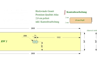 Zeichnung der Granit Rückwände in Halle