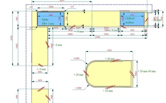 CAD Zeichnung der fünf Dekton Arbeitsplatten