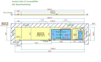 CAD Zeichnung der Nero Assoluto India Granit Arbeitsplatte