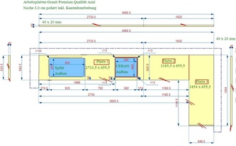 CAD Zeichnung der Granit Arbeitsplatten und Wischleisten