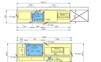 CAD Zeichnung der Granit Küchenarbeitsplatten Nero Assoluto Zimbabwe