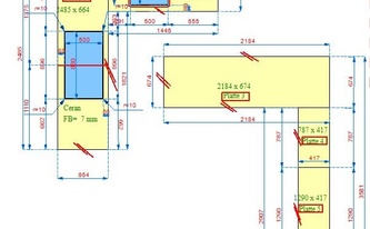 CAD Zeichnung der sechs Schiefer Arbeitsplatten